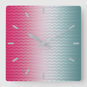 Magenta und Aquamarin Quadratische Wanduhr