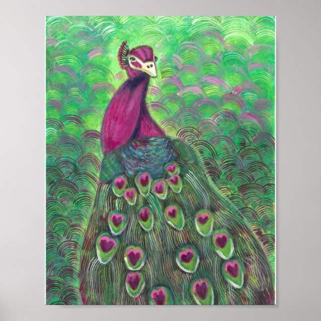 Magenta und Aquamariner Pfauenprint Poster (Vorne)