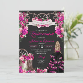 Magenta und Black Cowgirl Western Quinceanera Einladung