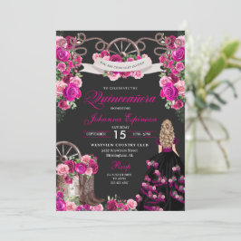 Magenta und Black Cowgirl Western Quinceanera Einladung