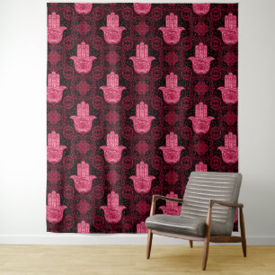 Magenta und Black Hamsa Hand gutes Glück Wandteppich