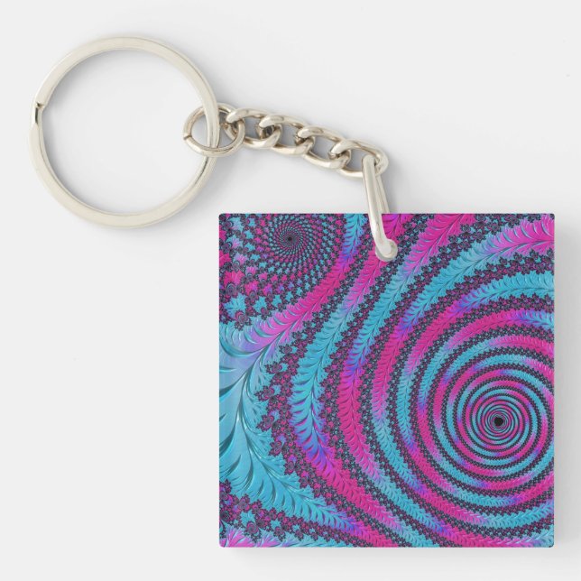 Magenta und Cyan Spiral Schlüsselanhänger (Vorderseite)