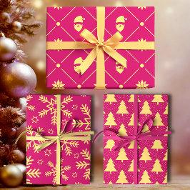 Magenta und Gelb Modernes Weihnachtsfest  Geschenkpapier Set