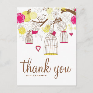 Magenta- und gelbe Vogelkäfige Dankeschön-Postkart Postkarte