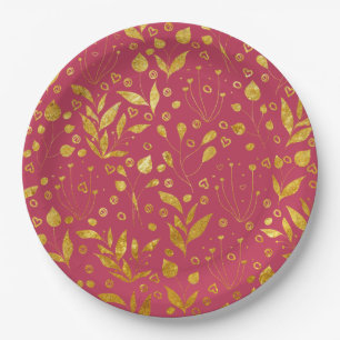 Magenta- und Gold-Blätter Pappteller