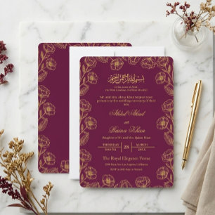 Magenta und Gold Florale Islamische Muslimische Ho Einladung