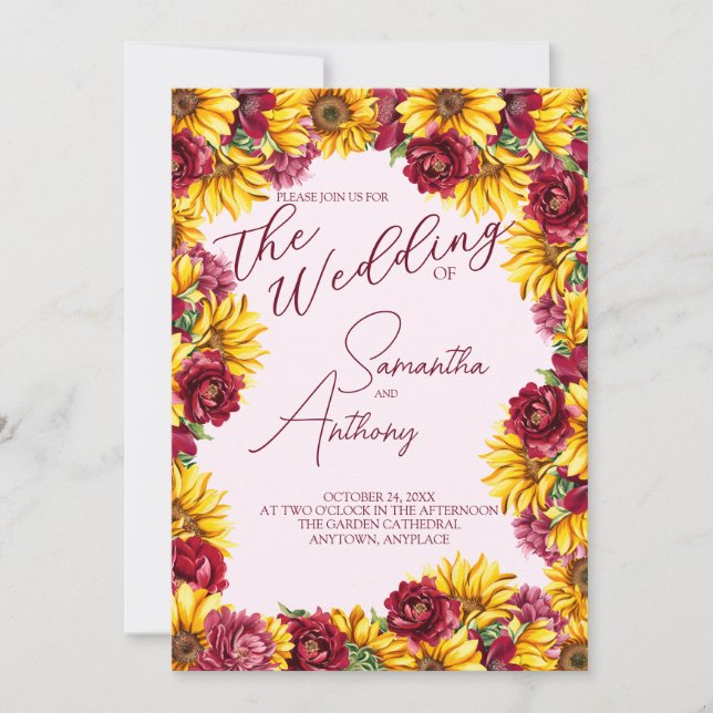 Magenta und Golden Yellow Picture Wedding Einladung (Vorderseite)