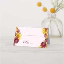 Magenta und Golden Yellow Wedding Table Name Card