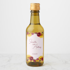 Magenta und Golden Yellow Wedding Weinetikett