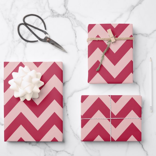 Magenta und Peach Zickzack Geschenkpapier Set (Vorderseite)