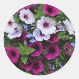 Magenta und Pink Petunia Blume Digitales Gemälde Runder Aufkleber
