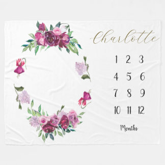 Magenta und Plum floral Baby 1 Jahr Meilenstein Fleecedecke