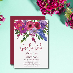 Magenta und Purple Flowers Grüne Blumenzwiebelhoch Save The Date