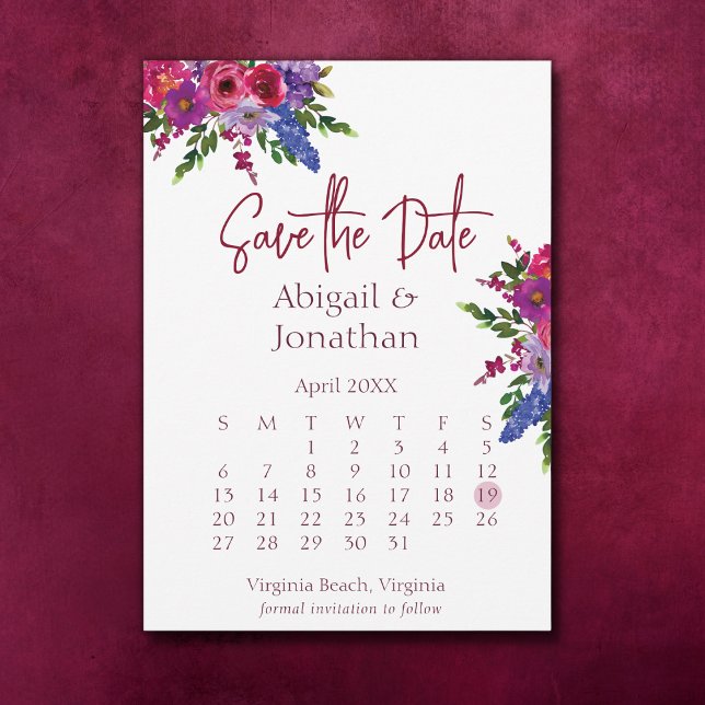 Magenta und Purple Flowers Grüne Blumenzwiebelhoch Save The Date (Von Creator hochgeladen)