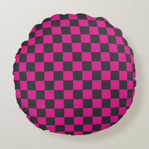 Magenta- und Rauch-Schachbrettmuster Rundes Kissen
