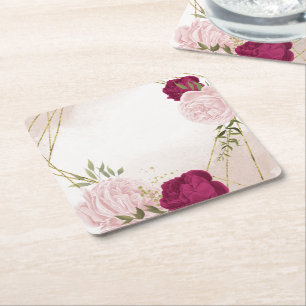 magenta und rosa Blumen Grüne Hochzeit Rechteckiger Pappuntersetzer