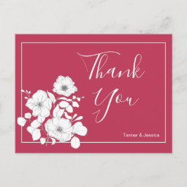Magenta und White Floral Wedding Vielen Dank Postkarte