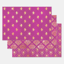 Magenta Unicorn & Gold Damask Pattern