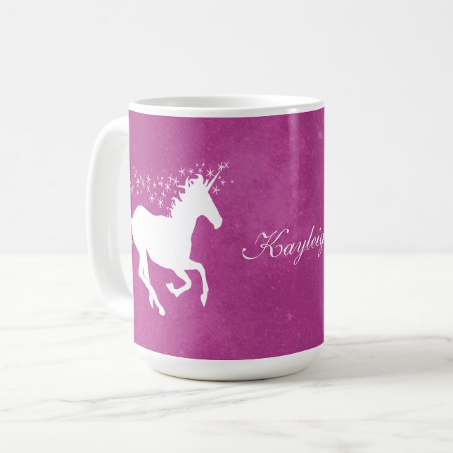 Magenta Unicorn Personalisiert Coffee Tasse (Vorderseite Links)