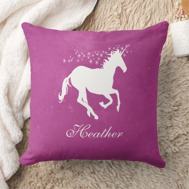 Magenta Unicorn Personalisiert Throw Kissen (Decke)