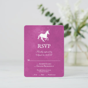 Magenta Unicorn Wedding RSVP Card Karte