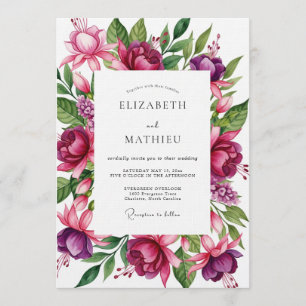 Magenta Üppige Blütenhochzeit Einladung