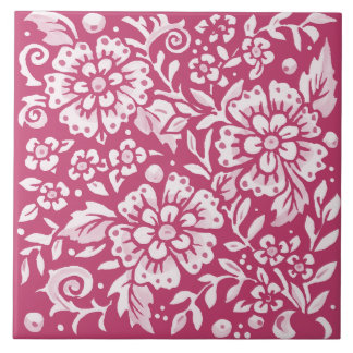 Magenta Verziert Floral Große Blume Leaf Berry Fliese