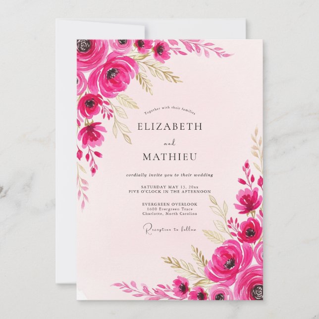 Magenta Vibrant Spring Wedding Einladung (Vorderseite)