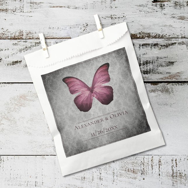 Magenta Vintag Butterfly Damask Wedding Geschenktütchen (Magenta Vintage Butterfly Damask Wedding Favor Bags)