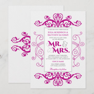 Magenta Vintage Wirbel Mr. und Mrs. Wedding Einladung