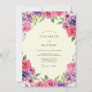 Magenta Violette Pfingstrosen-Hochzeit Einladung