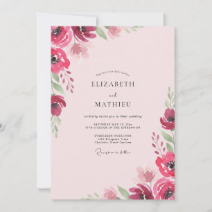 Magenta Wasserfarbe Mohn Hochzeit Einladung