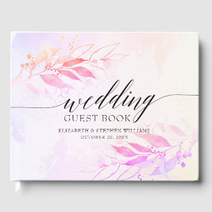 Magenta Watercolor Blätter Floral Wedding Gästebuc Gästebuch
