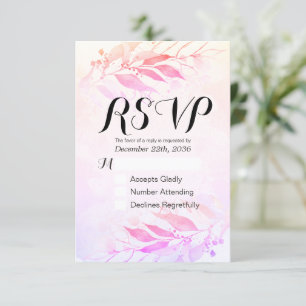 Magenta Watercolor Leaf Wedding RSVP Kindly Répond