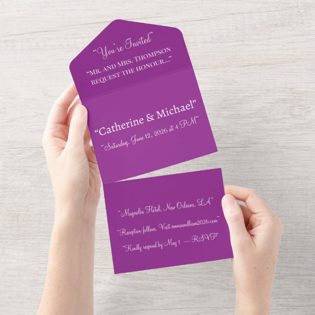 Magenta Wedding Invite | Fett-Minimal-Design All In One Einladung (Abreißtisch)