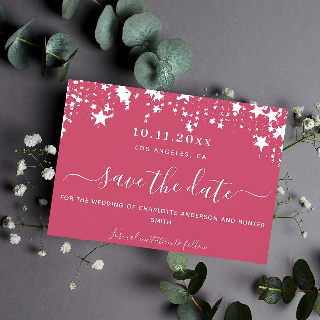 Magenta weiße Sterne Hochzeit speichern Sie das Da Save The Date (Von Creator hochgeladen)