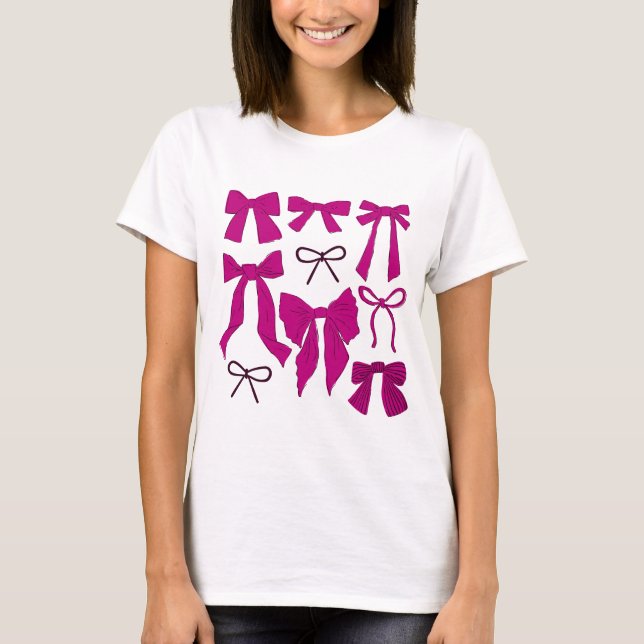 Magenta Whimsical Bows T-Shirt (Vorderseite)