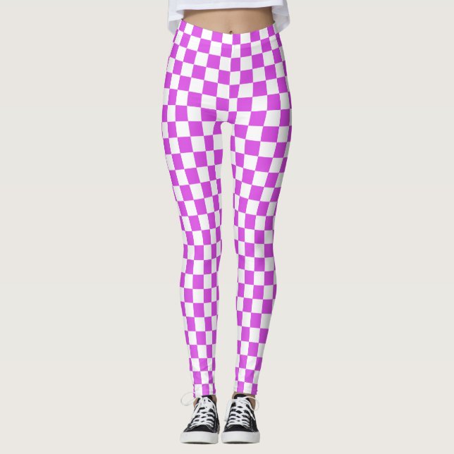 Magenta & White Checkered Spandex Leggings (Vorderseite)