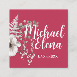Magenta & White Floral Wedding Details QR Code Quadratische Visitenkarte