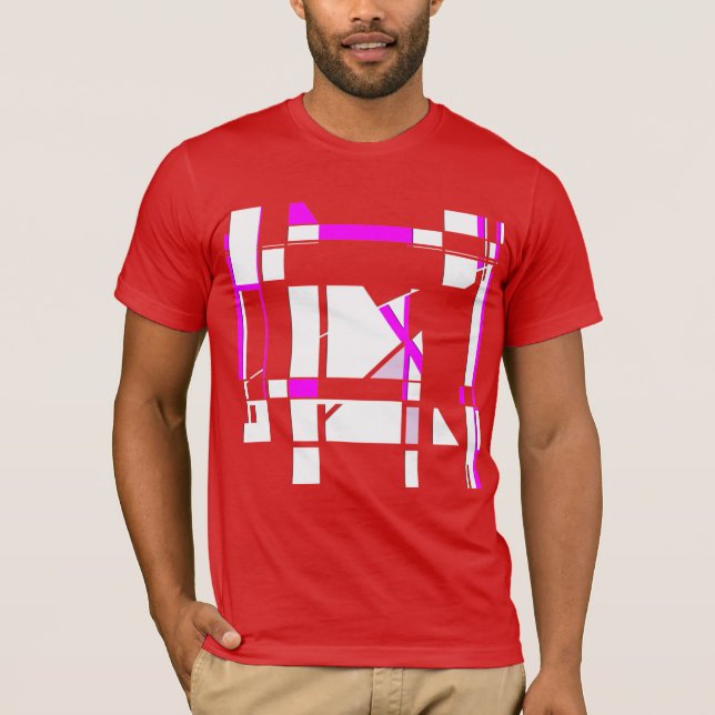 Magenta White Gameboard Abstrakt Geometric Design T-Shirt (Vorderseite)