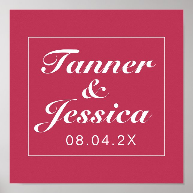 Magenta & White Minimalistisch Wedding Sign Print Poster (Vorne)