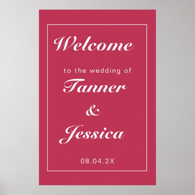 Magenta & White Modern Wedding Welcome Poster (Vorne)