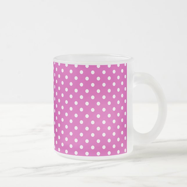 Magenta, White Polka Dots Mattierte Kaffee Tasse (Rechts)