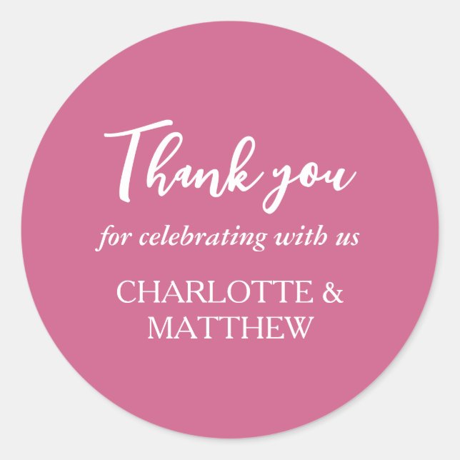 Magenta & White Wedding Classic Round Sticker (Vorderseite)