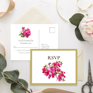 Magenta Wilde Rosen RSVP Einladungspostkarte