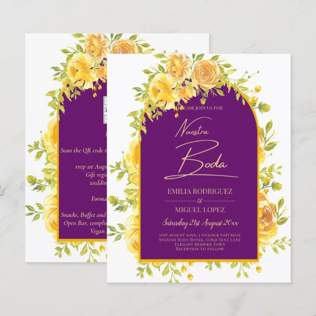 Magenta Yellow Roses Plum Lila Goldhochzeit (Vorne/Hinten)