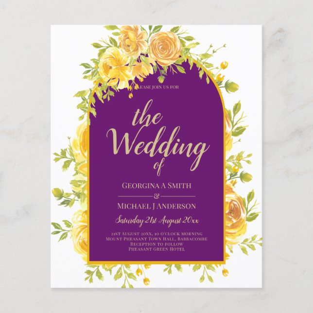 Magenta Yellow Roses Plum Lila Goldhochzeit Flyer (Vorne)