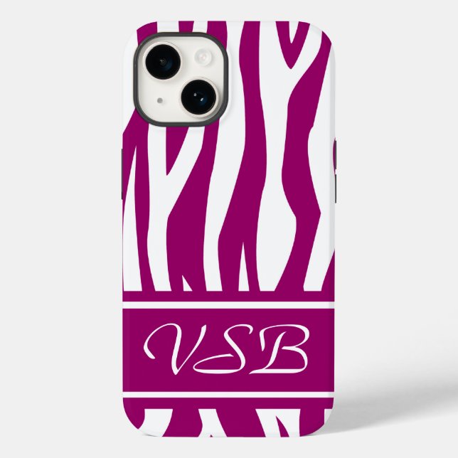 Magenta Zebra Print mit Monogramm Case-Mate iPhone Hülle (Rückseite)