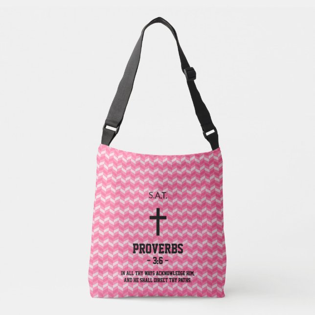 Magenta Zigzag Musterbibel Verse Christlich Tragetaschen Mit Langen Trägern (Vorderseite)