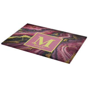 Magentafarbener Marmor mit Gold- und Schwarzen Str Schneidebrett